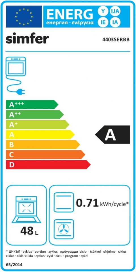 Simfer | Kuchenka | 4403SERBB | Typ płyty gazowa | Typ piekarnika elektryczny | Biały | Szerokość 50 cm | Zapłon elektroniczny |