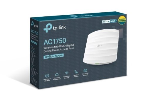 TP-LINK | EAP245 | Punkt dostępowy | 802.11ac | 2.4GHz i 5GHz | 450+1300 Mbit/s | 10/100/1000 Mbit/s | Porty Ethernet LAN (RJ-45