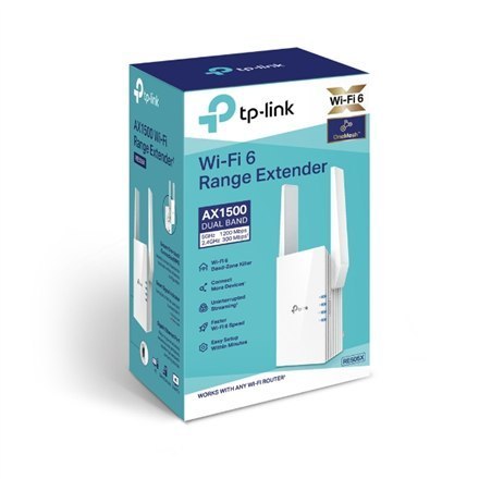 TP-LINK | RE505X | Extender | 802.11ax | 2.4GHz/5GHz | 300+1200 Mbit/s | 10/100/1000 Mbit/s | Porty Ethernet LAN (RJ-45) 1 | MU-