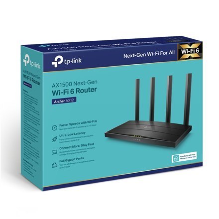 TP-LINK | Router Wi-Fi 6 | Archer AX12 | 802.11ax | 300+1201 Mbit/s | 10/100/1000 Mbit/s | Porty Ethernet LAN (RJ-45) 3 | Obsług