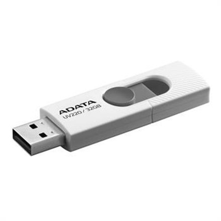 Ultranowoczesny pendrive ADATA UV220 o pojemności 32 GB w eleganckim białym i szarym kolorze. Przechowuj i przesyłaj dane w styl