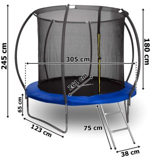 Trampolina z siatką i drabinką HENZEN 305 cm niebieska FT10