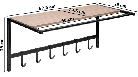 Wieszak ścienny z półką jasny buk AZUL czarny
