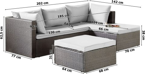 Zestaw mebli ogrodowych FLORENCJA szary sofa otomana