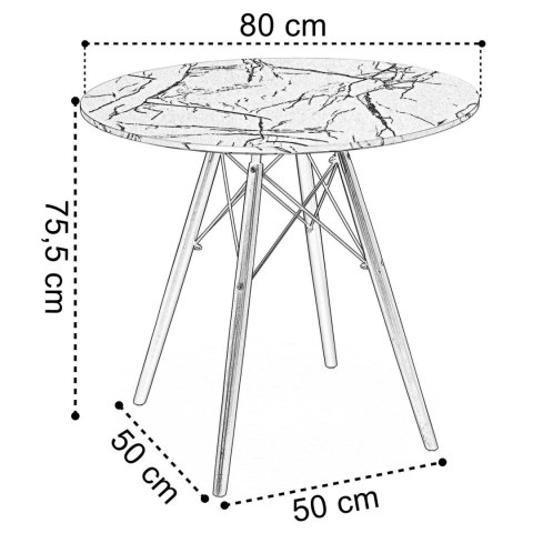 Stolik okrągły PARIS BLACK DTW 80 cm marmur biały