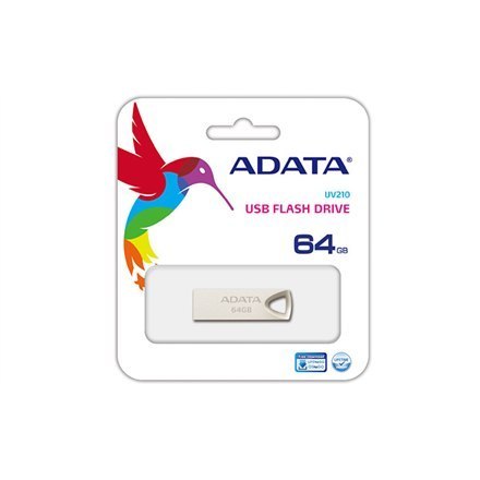 ADATA USB 2.0 UV210 64 GB, Srebrny Metalowej Konstrukcji, Gwarancja 60 Miesięcy