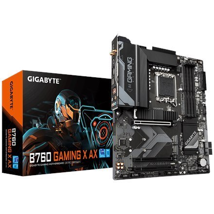 Gigabyte | B760 GAMING X AX 1.1 M/B | Rodzina procesorów Intel | Gniazdo procesora LGA1700 | DDR5 DIMM | Gniazda pamięci 4 | Obs