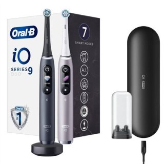 Oral-B | iO 9 Seria Duo | Elektryczna szczoteczka do zębów | Ładowana | Dla dorosłych | Kolor czarny onyks/róż | Liczba głowic w