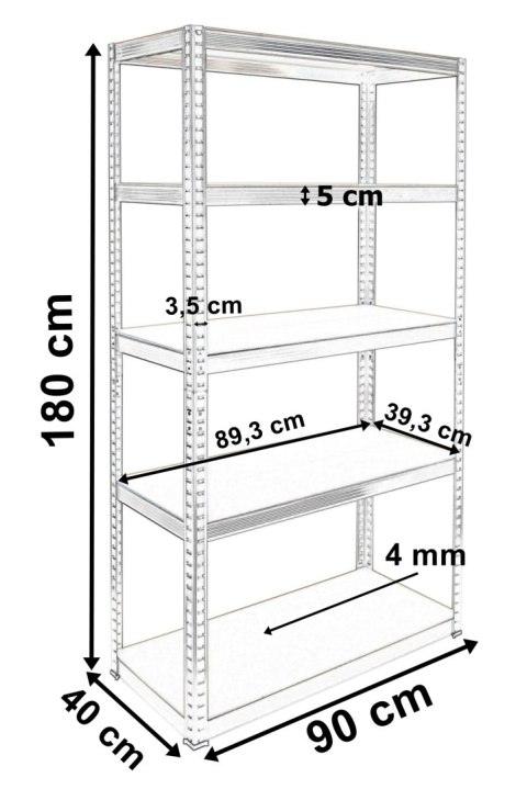 Regał magazynowy 5 poziomów czarny 875 kg 180 x 90 x 40 cm