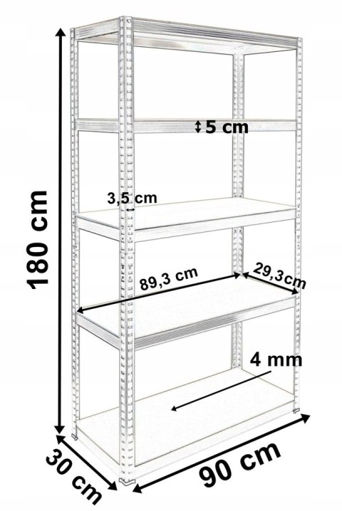 Regał magazynowy Conor czarny 875 kg 180 x 90 x 30 cm