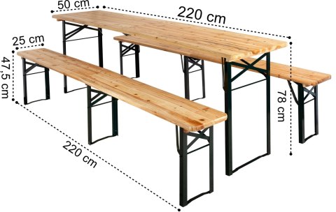 Zestaw stalowo-drewniany LAGER: stół + 2 ławki 220 cm