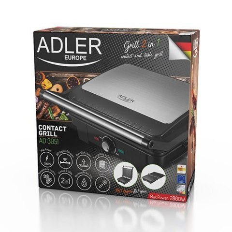 Adler | AD 3051 | Grill elektryczny XL | Stołowy | 2800 W | Czarny / Stal nierdzewna