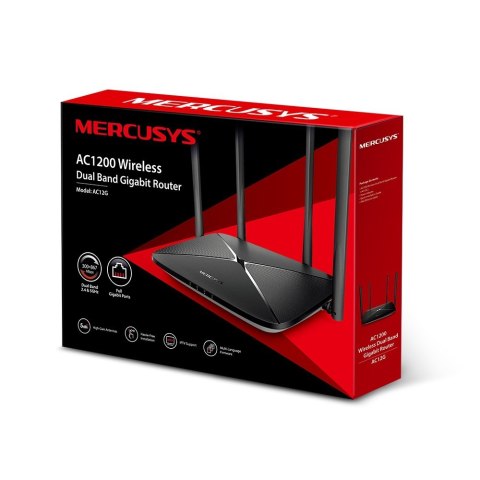 Mercusys | AC1200 Wireless Dual Band Gigabit Router | AC12G | 802.11ac | 300+867 Mbit/s | 10/100/1000 Mbit/s | Ethernet LAN (RJ-