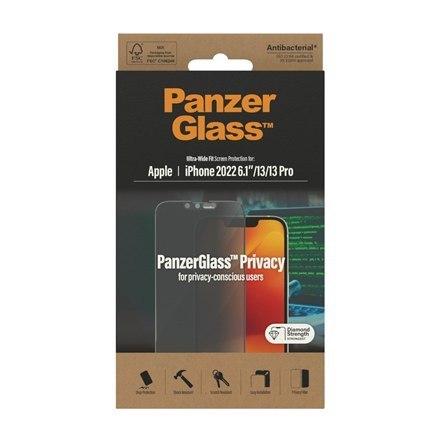 PanzerGlass | Ochraniacz ekranu - szkło - z filtrem prywatności | Apple iPhone 13, 13 Pro, 14 | Czarny | Przezroczysty