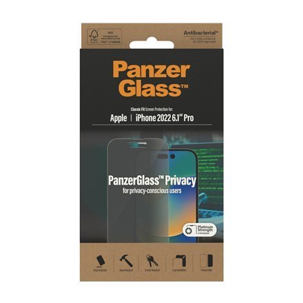 PanzerGlass | Ochraniacz ekranu - szkło - z filtrem prywatności | Apple iPhone 14 Pro | Czarny | Przezroczysty