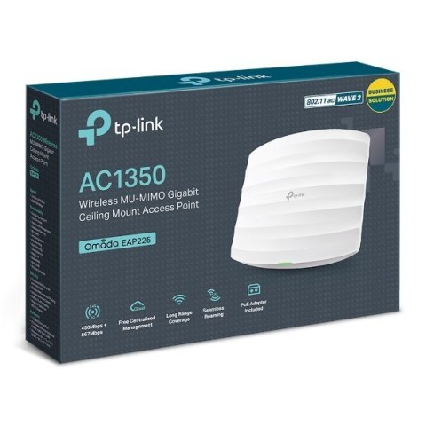 TP-LINK | EAP225 | Punkt dostępowy | 802.11ac | 2.4GHz/5GHz | 450+867 Mbit/s | 10/100/1000 Mbit/s | Porty Ethernet LAN (RJ-45) 1