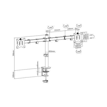 Digitus | Desk Mount | Swivel, Height adjustment | 15-32 " | Internal memory GB | SSD GB | Keyboard language | Maximum weight (c