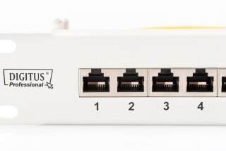 Digitus | Patch Panel | DN-91624S | Biały | Kategoria: CAT 6; Porty: 24 x RJ45; Wytrzymałość: 7,7 kg; Siła wkładania: 30N max |