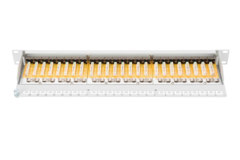 Digitus | Patch Panel | DN-91624S | Biały | Kategoria: CAT 6; Porty: 24 x RJ45; Wytrzymałość: 7,7 kg; Siła wkładania: 30N max |