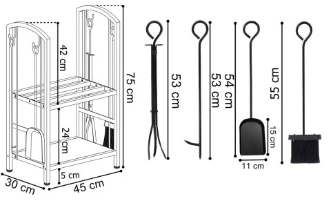Stojak na drewno metalowy z akcesoriami FUEGO