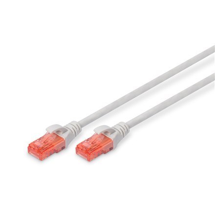 Digitus | Kabel krosowy | CAT 6 U-UTP | PVC AWG 26/7 | 1 m | Szary | Modułowa wtyczka RJ45 (8/8) | Przezroczysta wtyczka w kolor