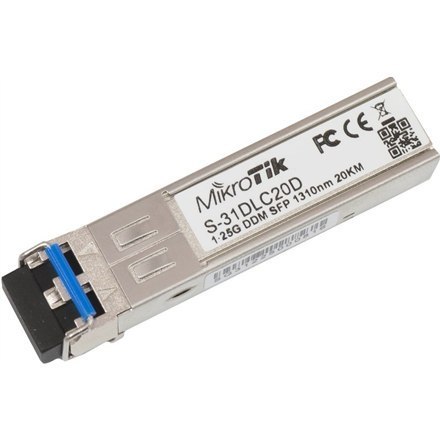 MikroTik | S-31DLC20D | SFP | Włókno jednomodowe | Dual LC | 10/100/1000 Mbit/s | Długość fali 1310 nm | Maksymalna odległość pr