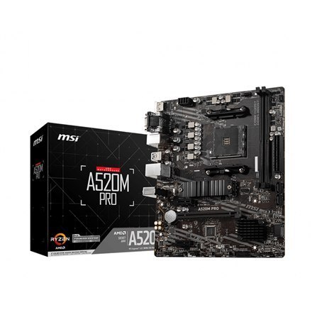 MSI | A520M PRO | Rodzina procesorów AMD | Gniazdo procesora AM4 | DDR4 | Gniazda pamięci 2 | Liczba złączy SATA | Chipset AMD A