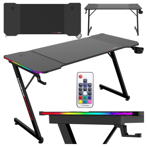 Biurko gamingowe SHADOW GAMER 2.0 140 cm LED RGB podkładka