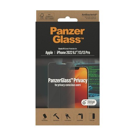 PanzerGlass | Ochraniacz ekranu - szkło - z filtrem prywatności | Apple iPhone 13, 13 Pro, 14 | Czarny | Przezroczysty