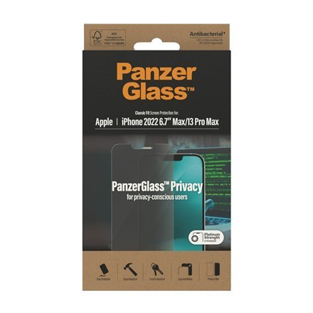 PanzerGlass | Ochraniacz ekranu - szkło - z filtrem prywatności | Apple iPhone 13 Pro Max, 14 Plus | Czarny | Przezroczysty