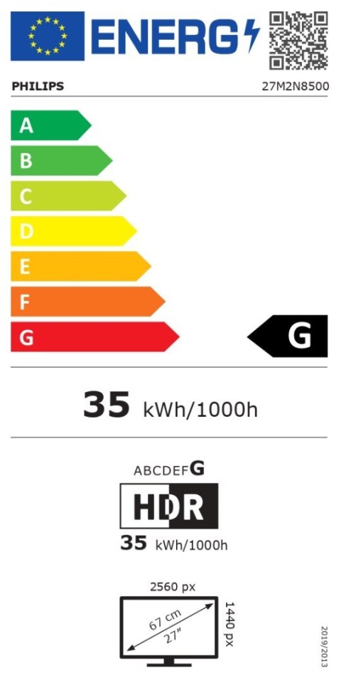 Philips 27M2N8500/00 | 27 " | OLED | 16:9 | 360 Hz | 0.03 ms | 2560 x 1440 pixels | 250 cd/m² | HDMI ports quantity 2 | White