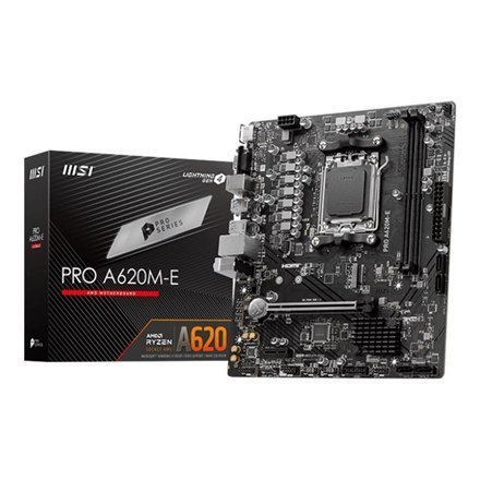 MSI | PRO A620M-E | Gniazdo procesora Socket AM5 | Typ chipsetu AMD A620 | Obsługiwana technologia pamięci RAM DDR5 SDRAM