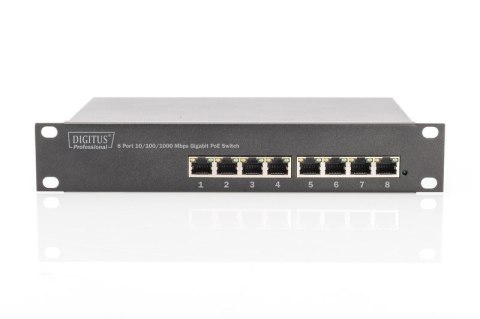 Digitus | 8-portowy przełącznik Gigabit Ethernet PoE | DN-95317 | Niezarządzany | Do montażu w szafie | Ilość portów 10/100 Mb/s