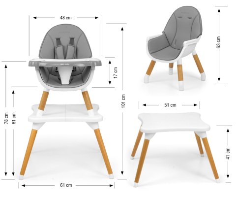 Krzesełko do karmienia 2w1 Malmo Grey