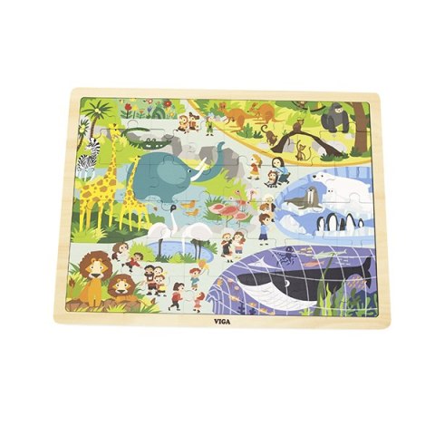 Viga 44587 Puzzle na podkładce 48 elementów - poznajemy zoo